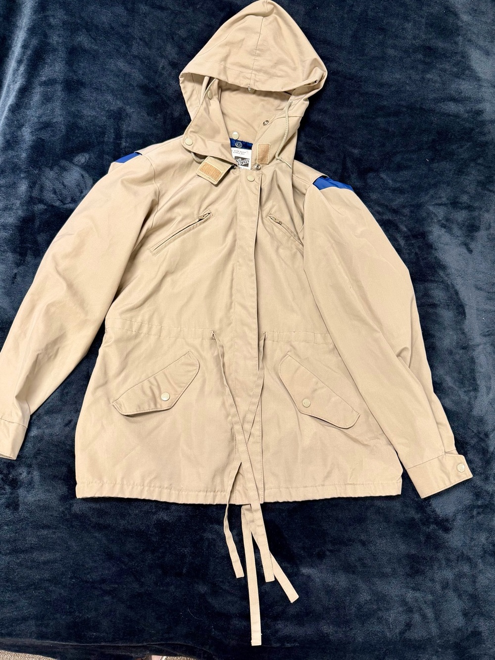 Sears Beige Jacket with Blue Lining and Hood authentic vintage
